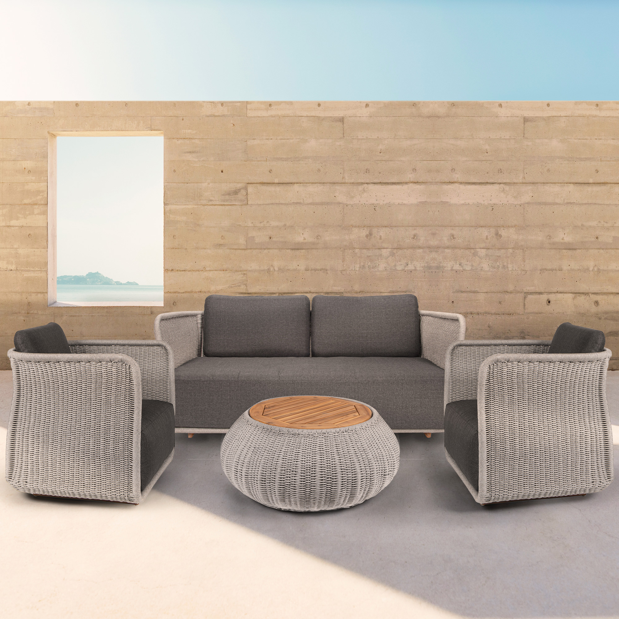4 Piece Patio Set Love Seat 168*73*68 cm, 2 Pcs Armchair 75*73*68cm, 1 Pc Coffee Table 90*38 cm
4 Piece Patio Set Love Seat 168*73*68 cm, 2 Pcs Armchair 75*73*68cm, 1 Pc Coffee Table 90*38 cm