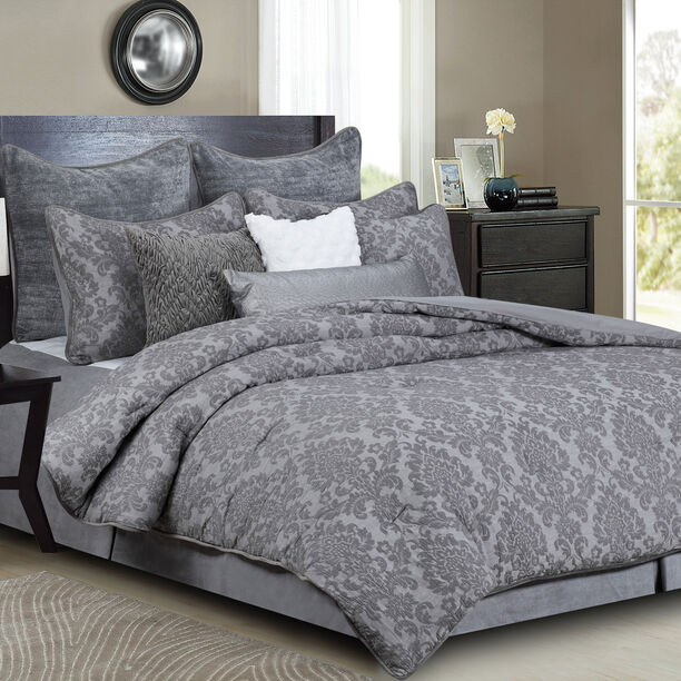 Cottage 3 Pieces Jacquard Comforter King Size Gray image number 0