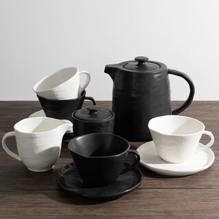 La Mesa 7 Pieces Porcelain English Tea Set Real Slate Black And Wihte