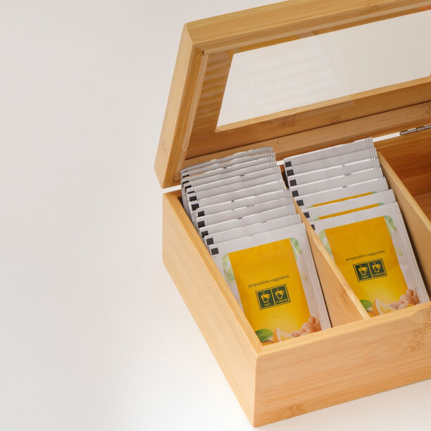 Dallaty bamboo tea box with 3 grids and painted lid 23*16*8 cm image number 4