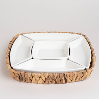5Pcs Section Tray With Sea Grass Basket
