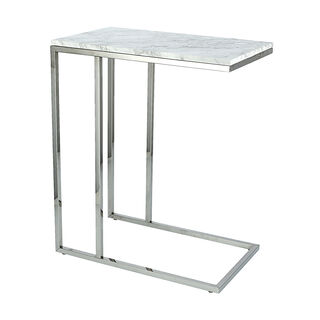 طاولة جانبية ستالنس ستيل مع سطح زجاجي