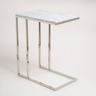 Silver Stainless Steel Side Table With Marble Top