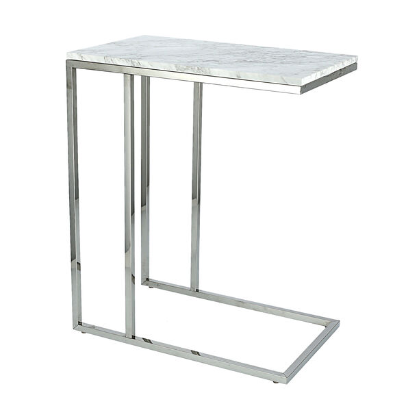 Silver Stainless Steel Side Table With Marble Top image number 0