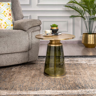 Side Table Gold Top Glass Base 46*46 cm