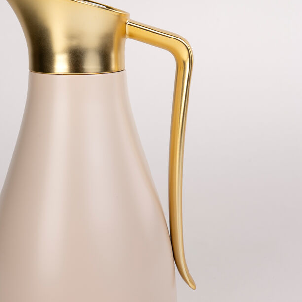 Dallaty steel vacuum flask beige with matt golden handle 1L image number 2