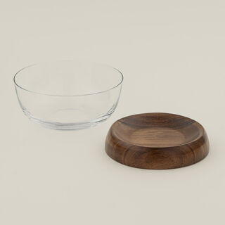 Dallaty glass date bowl with wooden base 14*14*8cm
