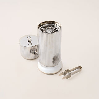 Mawaddah silver stainless steel oud burner & container set 9*9*20 cm