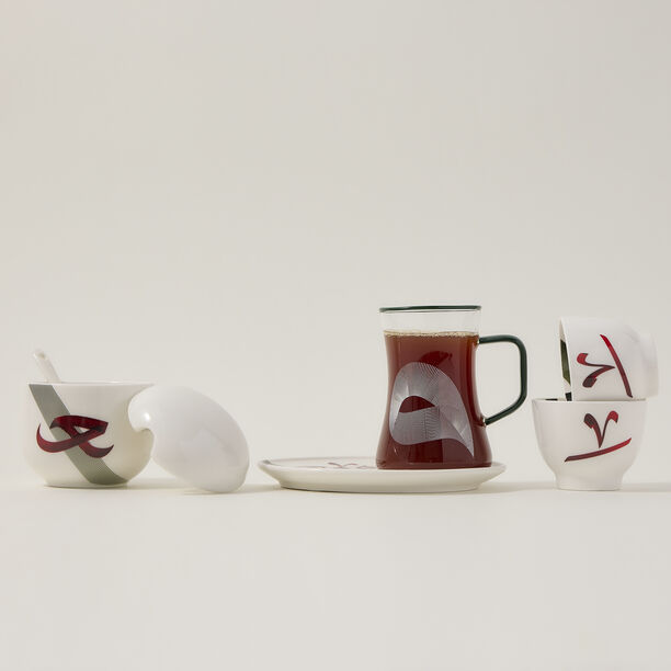 Dallaty white porcelain and glass Tea and coffee cups set 18 pcs image number 0
