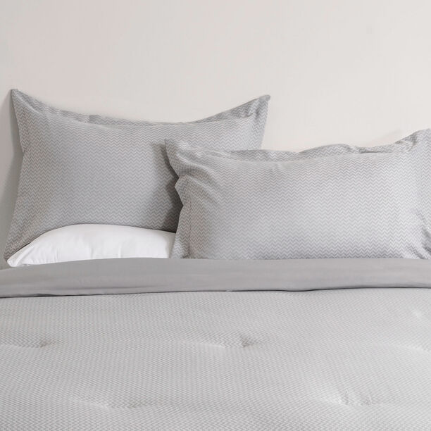 Cottage chevron 3pc comforter set full 160*240cm microfiber grey image number 1