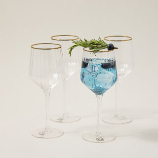 Set Of 4 Clear Ribbed Juice Glass With Gold Rim