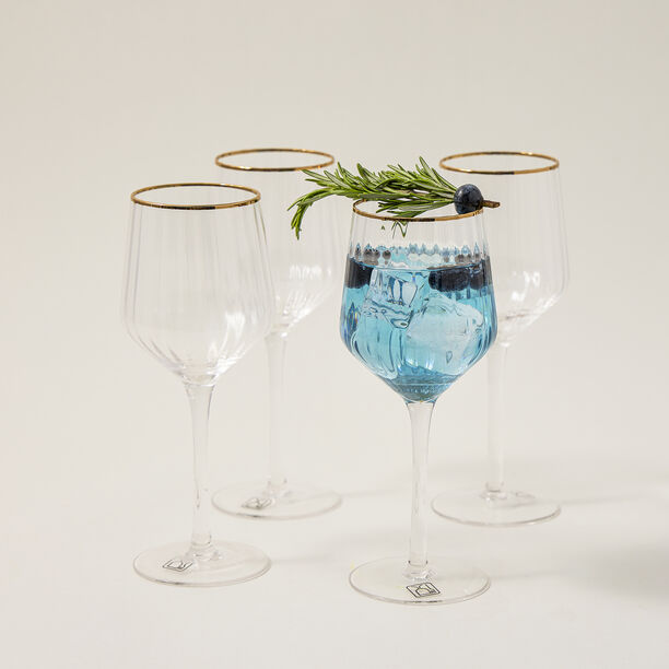Set Of 4 Clear Ribbed Juice Glass With Gold Rim image number 4