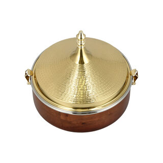 FOOD WARMER ,WITH LID HAMMERED GOLD CO DIA