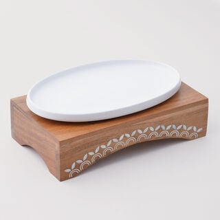 Pearl Collection La Mesa Serving Platter Wood Base, 35.5*20.5*11 cm
