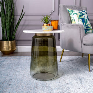Side Table Glass Base And Marble Top 48*54 cm