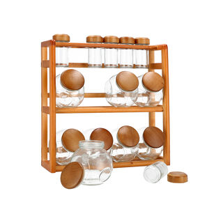 12 Pcs Glass Spice Jar With Wooden Rack