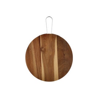 Acacia Wood Round Serving Tray With Steel Handle