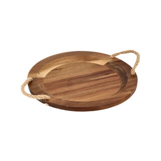 Alberto Acacia Wood Round Serving Tray With Rope Handles Dia:35Cm