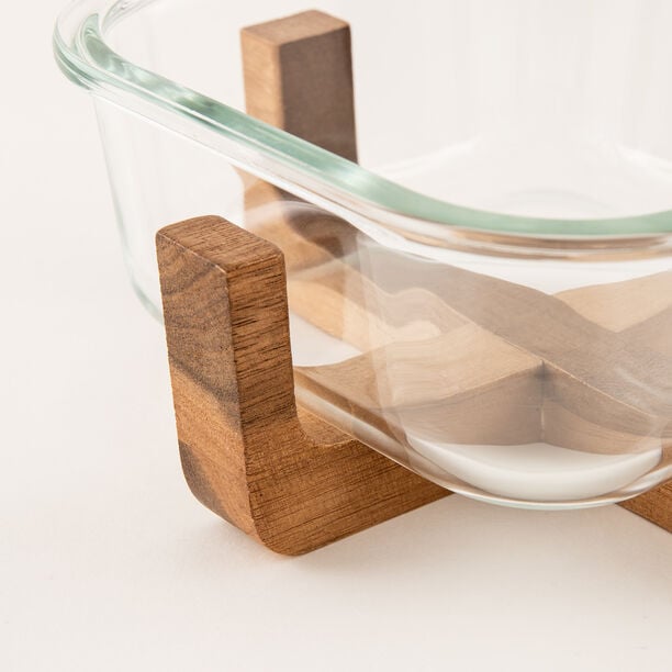 La Mesa glass serving bowl with wooden base 17*17*9.5 cm image number 2