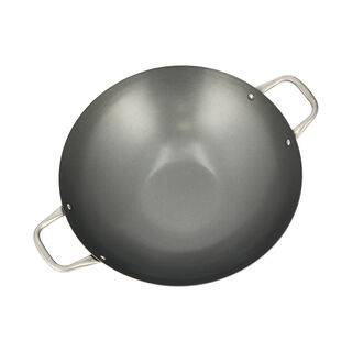 Non Stick Wok Pan With Steel Handle Round Shape Black