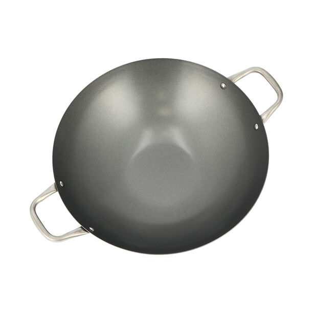 Non Stick Wok Pan With Steel Handle Round Shape Black image number 3