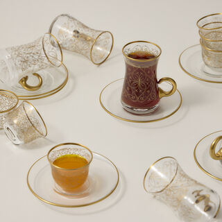 18Pcs Glass Arabic T&C Mrc Serve 6 Gold