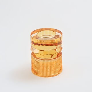 هومز حامل شموع مضلع زجاج 13.3*13.3*15.4سم، برتقالي