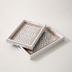 Dallaty White Wooden 2Pcs Tray Set, Large And Small, Brown Patterned image number 0
