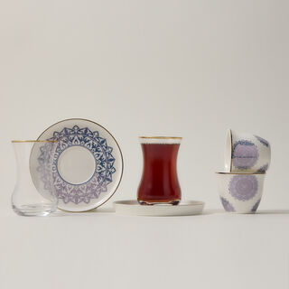 La Mesa Tea And Coffee Set 18 Pieces Blue Metalic Effect