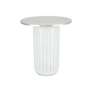 Side Table White Glass Basegold Brass Top 48 *56 cm