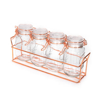 Alberto 4 Pieces Glass Spice Jars With Clip Lid And Metal Stand