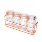 Alberto 4 Pieces Glass Spice Jars With Clip Lid And Metal Stand image number 0