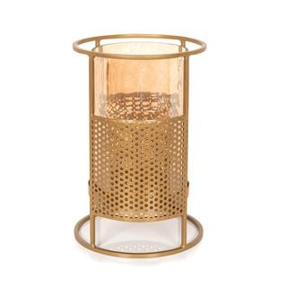 Metal And Glass Candle Holder Gold