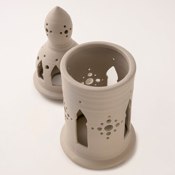 Homez beige ceramic candle holder 13.5*13.5*35.2 cm image number 3