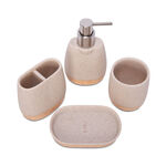 Bath Set Polyresin Wood Brush Finish 4 Pcs image number 1