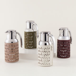 "Dallaty stainless steel vacuum flask with patterned leather touch, light beige 1.3L
