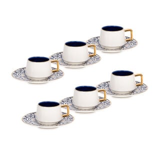 Turkish Coffee Set 12Pc Porcelain Dutone Blue