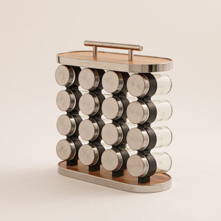 16 Pcs glass spice jar set with metal lid and metal rack