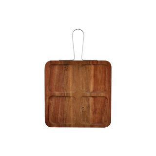 Acacia Wood Square Serving Tray With Steel Handle