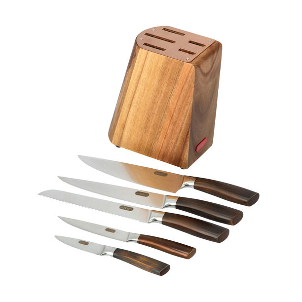 Alberto Acrylic Wood Knife Block With 5 Wood Knives Set image number 4