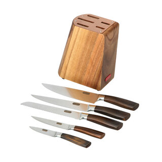Alberto Acrylic Wood Knife Block With 5 Wood Knives Set