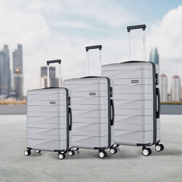 3 Piece Abs Trolley Case Set Horizontal Stripes Silver 20/24/28" image number 0