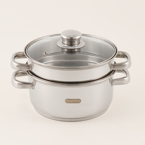 Pentola 2 tier stainless steel steamer with glass lid, silver image number 0