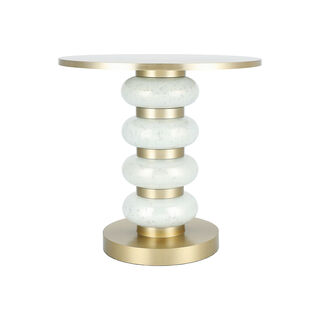 Side Table White Glass Base Brass Gold Top 46 *41 cm