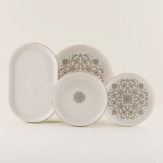 La Mesa Pearl Collection 47 Pcs Porcelain Dining Set, White Pearl