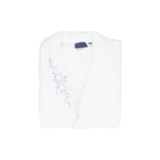 Embroidered shawl collar Bathrobe White Size XL