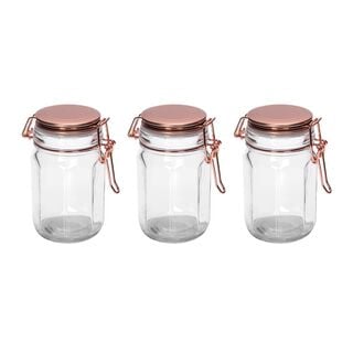 Alberto Glass Spice Jars Set 3 Pieces With Copper Clip Lid