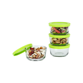 Kitchen classics transparent glass round food storage set with lids 8 pcs