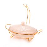 La Mesa 14" Oval Casserole With Candle Stand Pink Color Porce Lid image number 0