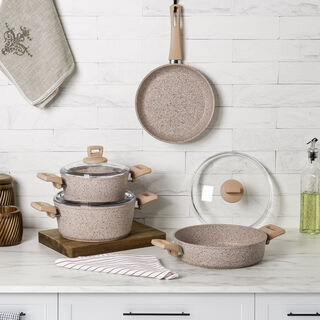 Alberto 7pcs 4mm granite cookware set pink color handle